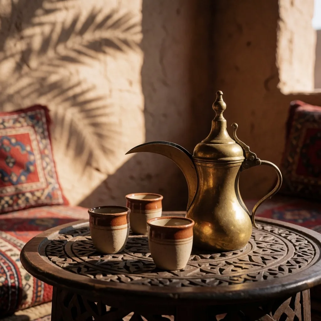 Traditional sitting room with floor cushions and tea glasses