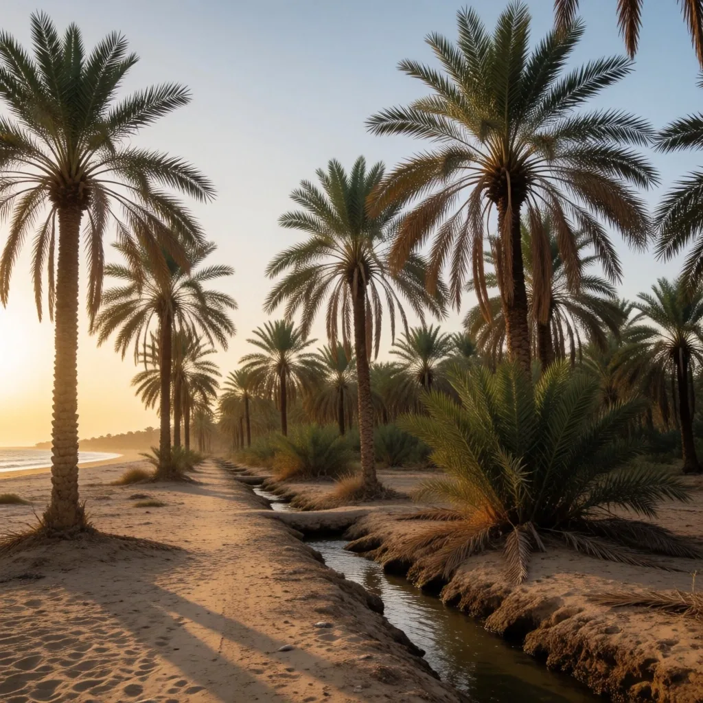 Coastal palm grove in afternoon light