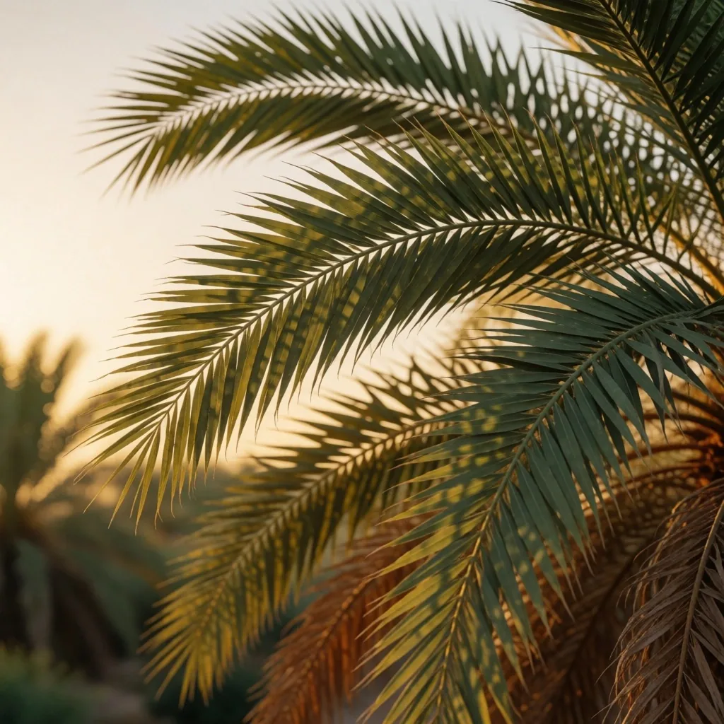 Palm fronds in golden afternoon light