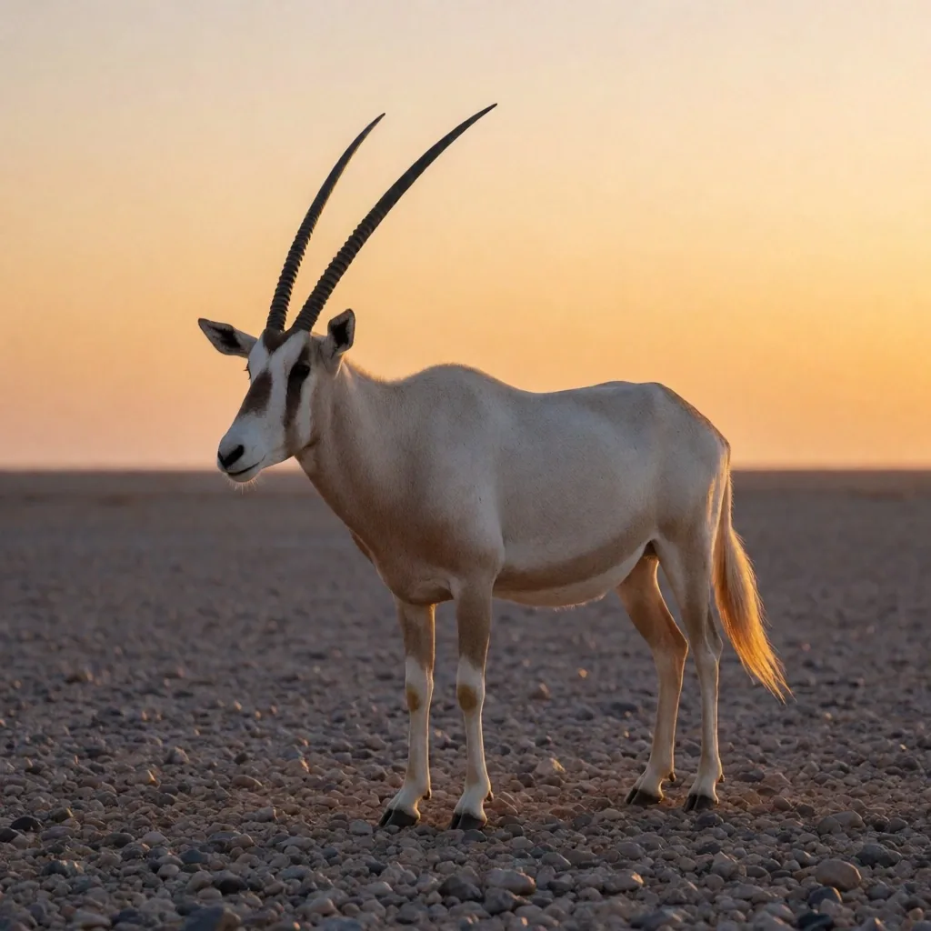 Arabian oryx on desert plain