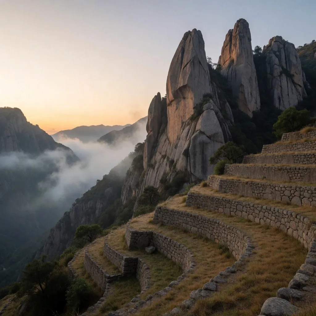 Mountain highland with terraced slopes