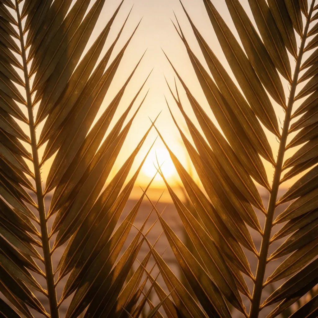 Palm fronds in golden desert light